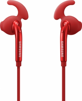 Samsung EO-EG920BR originální stereo headset s tlačítkem a konektorem Jack 3,5mm červená (red) detail sluchátek se sportovním špuntem