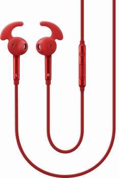 Samsung EO-EG920BR originální stereo headset s tlačítkem a konektorem Jack 3,5mm červená (red) zepředu se sportovním špuntem