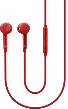 Samsung EO-EG920BR originální stereo headset s tlačítkem a konektorem Jack 3,5mm červená (red) zepředu