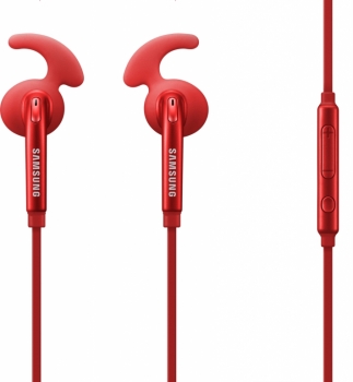 Samsung EO-EG920BR originální stereo headset s tlačítkem a konektorem Jack 3,5mm červená (red) detail se sportovním špuntem