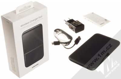 Samsung EP-P4300TB Wireless Charger Duo podložka pro bezdrátové nabíjení včetně nabíječky do sítě černá (black) balení
