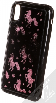 Sligo Liquid Glitter Black Jednorožec ochranný kryt s přesýpacím efektem třpytek pro Apple iPhone XR růžově zlatá (rose gold) animace 3