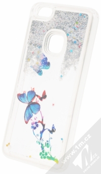 Sligo Liquid Glitter Butterfly ochranný kryt s přesýpacím efektem třpytek pro Huawei P10 Lite stříbrná (silver) animace 1
