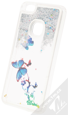 Sligo Liquid Glitter Butterfly ochranný kryt s přesýpacím efektem třpytek pro Huawei P10 Lite stříbrná (silver)