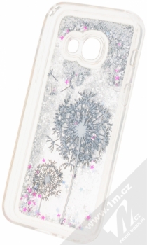 Sligo Liquid Glitter Flower ochranný kryt s přesýpacím efektem třpytek pro Samsung Galaxy A3 (2017) stříbrná (silver) zepředu