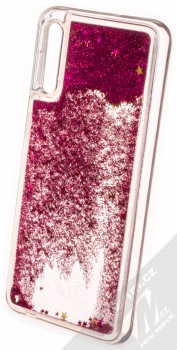Sligo Liquid Glitter Full ochranný kryt s přesýpacím efektem třpytek pro Samsung Galaxy A50 sytě růžová (hot pink) zezadu