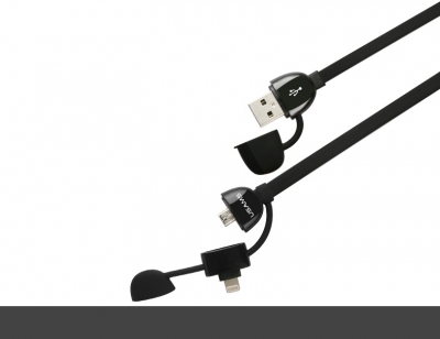 USAMS U-Color plochý USB kabel 2v1 s Apple Lightning konektorem a microUSB konektorem pro mobilní telefon, mobil, smartphone, tablet černá (black) - konektory