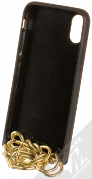 Yameina Snake Skin kožený ochranný kryt s kapsičkou a řetízkem na krk pro Apple iPhone X, iPhone XS šedá (grey) zepředu
