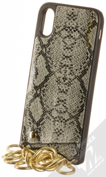 Yameina Snake Skin kožený ochranný kryt s kapsičkou a řetízkem na krk pro Apple iPhone X, iPhone XS šedá (grey)