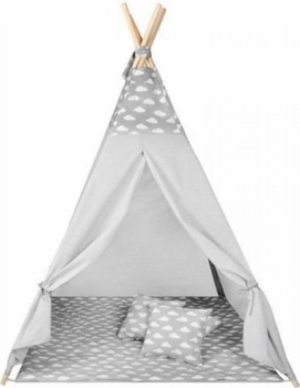 1Mcz Dětský stan ve tvaru teepee s motivem Mraky šedá (grey)