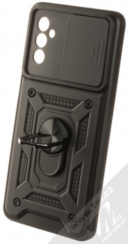 1Mcz Armor CamShield odolný ochranný kryt s držákem na prst pro Samsung Galaxy M52 5G černá (black) otevřené a držák