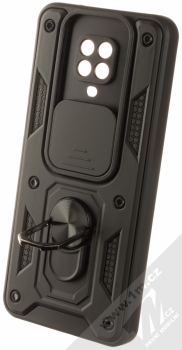 1Mcz Armor CamShield odolný ochranný kryt s držákem na prst pro Xiaomi Redmi Note 9 Pro, Redmi Note 9 Pro Max, Redmi Note 9S černá (black) otevřené a držák