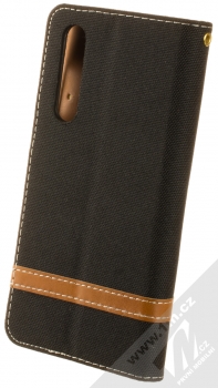 1Mcz Canvas Line Book flipové pouzdro pro Huawei P30 černá hnědá (black camel) zezadu