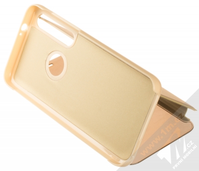 1Mcz Clear View flipové pouzdro pro Moto G8 Plus zlatá (gold) stojánek