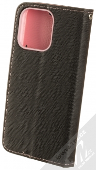 1Mcz Fancy Book flipové pouzdro pro Apple iPhone 13 Pro černá růžová (black pink) zezadu