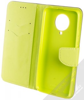 1Mcz Fancy Book flipové pouzdro pro Xiaomi Poco F2 Pro modrá limetkově zelená (blue lime) otevřené