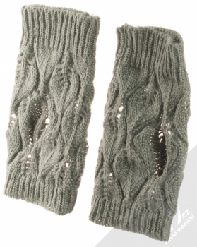 1Mcz Gloves 2v1 šité rukavice s pletenými návleky pro kapacitní dotykový displej šedá (grey) návleky zezadu