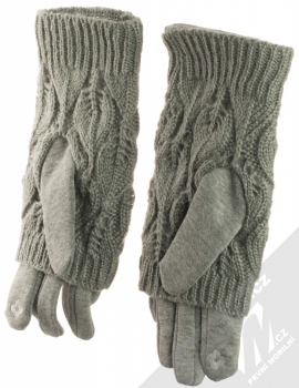 1Mcz Gloves 2v1 šité rukavice s pletenými návleky pro kapacitní dotykový displej šedá (grey) samostatně zezadu