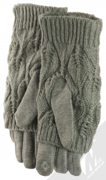 1Mcz Gloves 2v1 šité rukavice s pletenými návleky pro kapacitní dotykový displej šedá (grey) zezadu