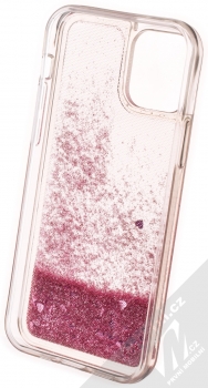 1Mcz Liquid Heart Sparkle ochranný kryt s přesýpacím efektem třpytek pro Apple iPhone 12, iPhone 12 Pro světle růžová (light pink) zepředu