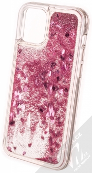 1Mcz Liquid Heart Sparkle ochranný kryt s přesýpacím efektem třpytek pro Apple iPhone 12, iPhone 12 Pro světle růžová (light pink) zezadu