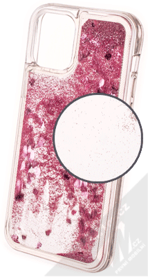 1Mcz Liquid Heart Sparkle ochranný kryt s přesýpacím efektem třpytek pro Apple iPhone 12, iPhone 12 Pro světle růžová (light pink)