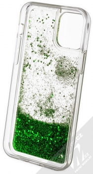 1Mcz Liquid Hexagon Sparkle ochranný kryt s přesýpacím efektem třpytek pro Apple iPhone 12, iPhone 12 Pro zelená (green) zepředu