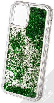 1Mcz Liquid Hexagon Sparkle ochranný kryt s přesýpacím efektem třpytek pro Apple iPhone 12, iPhone 12 Pro zelená (green) zezadu