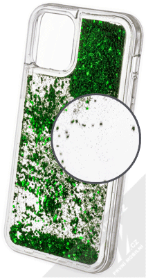 1Mcz Liquid Hexagon Sparkle ochranný kryt s přesýpacím efektem třpytek pro Apple iPhone 12, iPhone 12 Pro zelená (green)