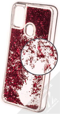 1Mcz Liquid Hexagon Sparkle ochranný kryt s přesýpacím efektem třpytek pro Samsung Galaxy M21 červená (red)