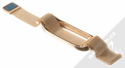 1Mcz Milanese Wristband magnetický pásek z leštěného kovu na zápěstí pro Xiaomi Mi Band 5, Mi Band 6 růžově zlatá (rose gold) rozepnuté zezadu