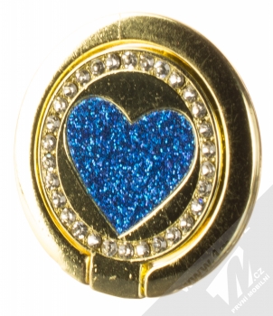 1Mcz Ring Třpytivé srdce držák na prst zlatá modrá (gold blue)