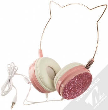 1Mcz YJ-22 Cat Ear stereo sluchátka s konektorem Jack 3,5mm a oušky celo růžová (all pink) komplet