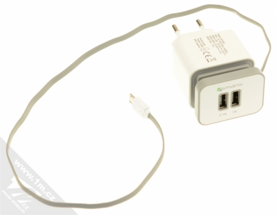 4smarts Wall Stand nabíječka do sítě s microUSB konektorem a 2x USB výstupem 2.1A pro mobilní telefon, mobil, smartphone, tablet bílo šedá (white grey) balení