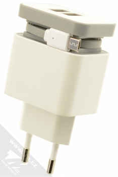4smarts Wall Stand nabíječka do sítě s microUSB konektorem a 2x USB výstupem 2.1A pro mobilní telefon, mobil, smartphone, tablet bílo šedá (white grey)