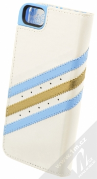 Adidas Booklet Case flipové pouzdro pro Apple iPhone 5, iPhone 5S, iPhone SE (B36850) bílo modrá (white blue gold) zezadu