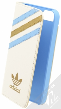 Adidas Booklet Case flipové pouzdro pro Apple iPhone 5, iPhone 5S, iPhone SE (B36850) bílo modrá (white blue gold)