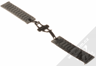 Aligator Watch Band pásek z leštěného kovu na zápěstí s univerzální osičkou 22mm černá (black) rozepnuté zezadu