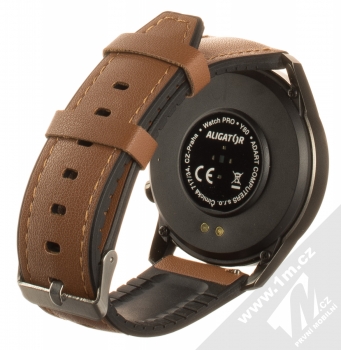 Aligator Watch Pro chytré hodinky šedá (grey) hnědá kožená varianta zezadu