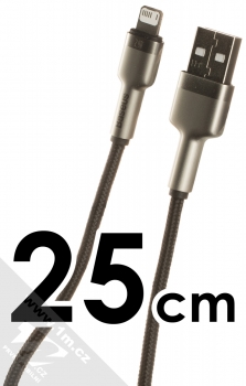 Baseus Cafule Metal Cable opletený USB kabel délky 25cm s Apple Lightning konektorem (CALJK-01) stříbrná černá (silver black)
