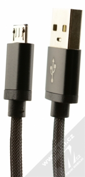 Blue Star Metal kovově opletený USB kabel s microUSB konektorem pro mobilní telefon, mobil, smartphone černá (black)