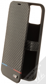 BMW M Carbon Tricolor Stripe flipové pouzdro pro Apple iPhone 13 Pro Max (BMBKP13XPUCARTCBK) černá (black)