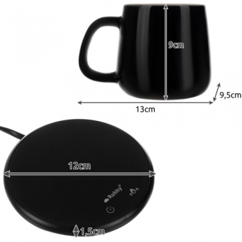 1Mcz TB-013 Elektrický ohřívač šálků s hrnkem 400ml, pokličkou a čajovou lžičkou černá (black)