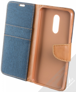 Forcell Canvas Book flipové pouzdro pro Xiaomi Redmi 5 Plus tmavě modrá hnědá (dark blue camel) otevřené
