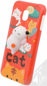 Forcell Squishy ochranný kryt s antistresovou postavičkou pro Samsung Galaxy J3 (2017) bílá kočička červená (white cat red)