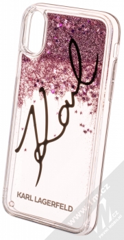 Karl Lagerfeld Signature Karl Liquid Glitter Hard Case ochranný kryt s přesýpacím efektem třpytek pro Apple iPhone X, iPhone XS (KLHCPXTRKSIGPI) černá růžově zlatá (black rose gold) animace 1