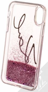 Karl Lagerfeld Signature Karl Liquid Glitter Hard Case ochranný kryt s přesýpacím efektem třpytek pro Apple iPhone X, iPhone XS (KLHCPXTRKSIGPI) černá růžově zlatá (black rose gold) zepředu