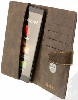 Krusell Vargon Universal WalletCase 5XL univerzální flipové pouzdro typu peněženka pro mobilní telefon, mobil, smartphone hnědá (brown) otevřené s telefonem