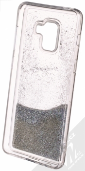 Sligo Liquid Pearl Full ochranný kryt s přesýpacím efektem třpytek pro Samsung Galaxy A8 (2018) stříbrná (silver) zepředu