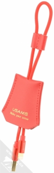 USAMS Cable with Leather Case opletený USB kabel s Apple Lightning konektorem červená (red)